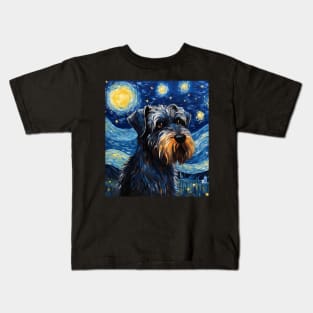 Standard Schnauzers Immersed in The Starry Night's Enigmatic Artistry Kids T-Shirt